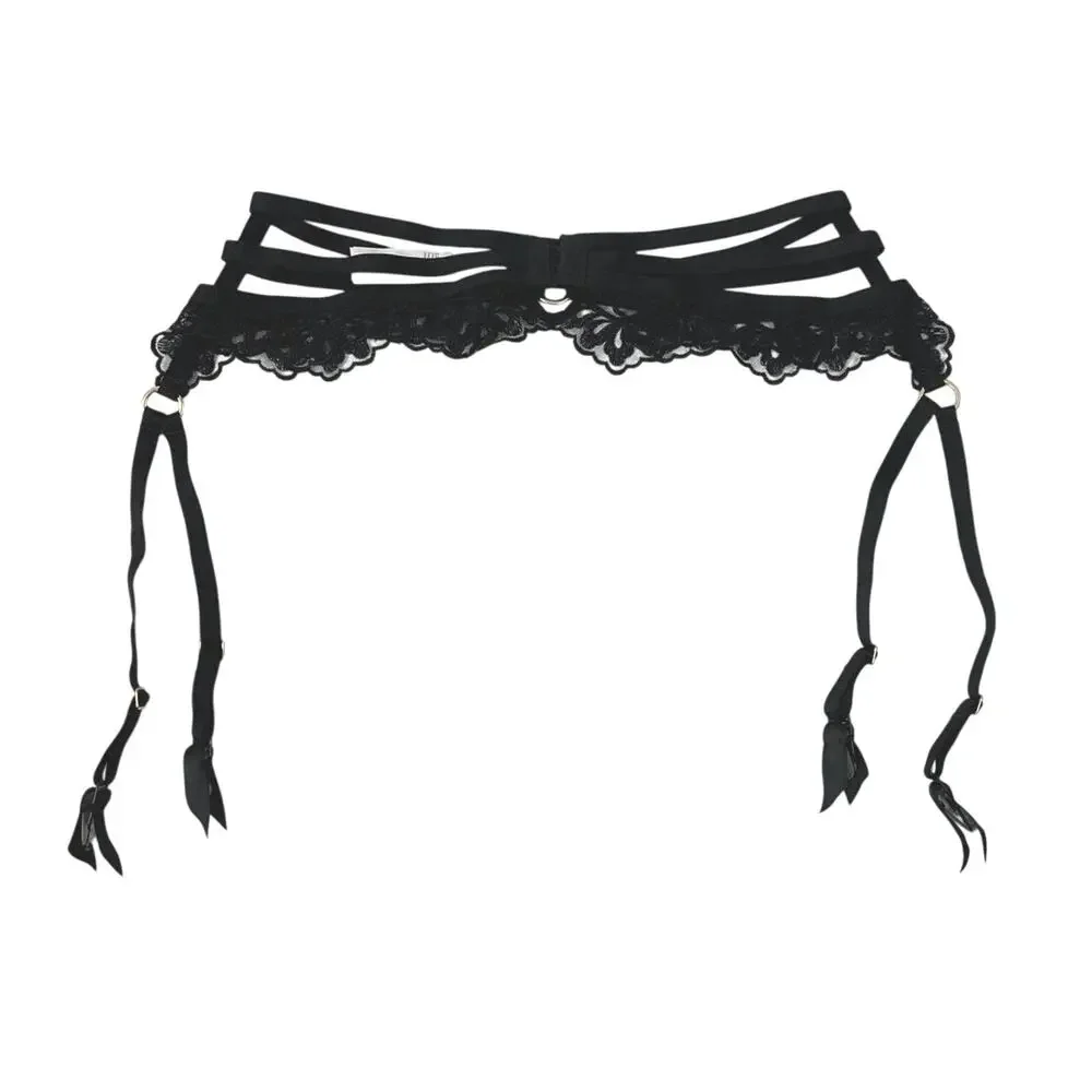 Aubade Women's Black Lace Sheer Corset Garter Belt Waist Cincher Lingerie Size S
